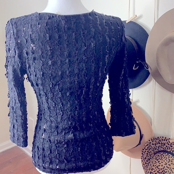 AUTHENTIC  alice+ olivia lace and sequin top pollover blouse size S - Picture 7 of 8